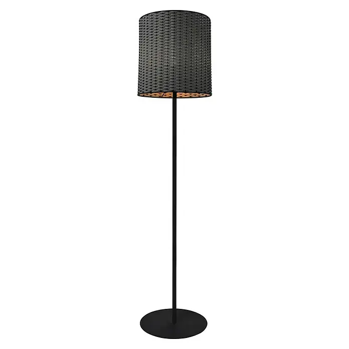 Tween Light Andria Außenstehleuchte - Höhe: 152 cm, IP44, Matt Schwarz - Elegante Stehleuchte mit schwarzem Rattanschirm und schlankem, schwarzem Gestell. Perfekt für stimmungsvolle Beleuchtung in jedem Raum.