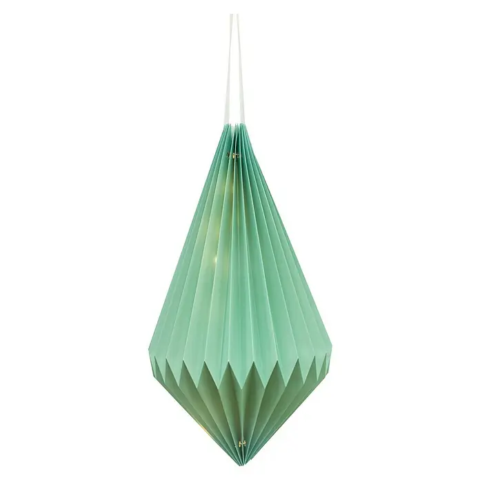 Starlux Hängelampe Laterne - L x B x H: 25 x 25 x 40 cm, Grün - Eine mintgrüne, rautenförmige Papierlampe mit Zickzackmuster hängt an einer weißen Halterung und sorgt für stimmungsvolles Licht.