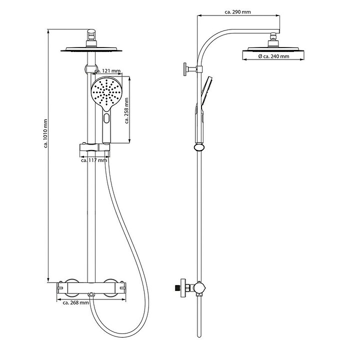 Camargue Duschsystem New York (Mit Thermostatarmatur, Anzahl Strahlarten: 3 Stk., Schwarz) | BAUHAUS