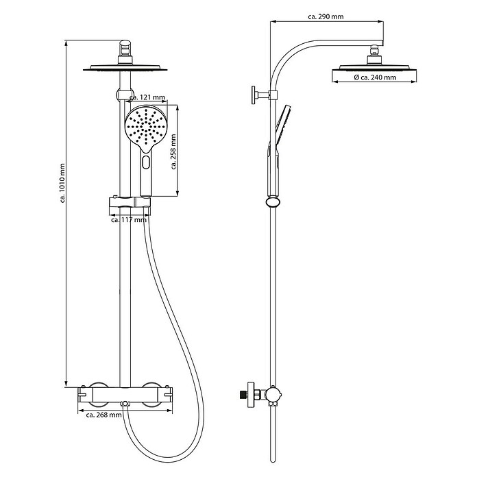 Camargue Duschsystem New York (Mit Thermostatarmatur, Anzahl Strahlarten: 3 Stk., Schwarz) | BAUHAUS