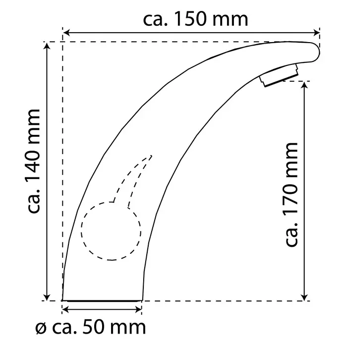 Camargue Waschtischarmatur Tarragona - Chrom, Glänzend - Abbildung eines Wasserhahnaufsatzes mit Maßangaben.