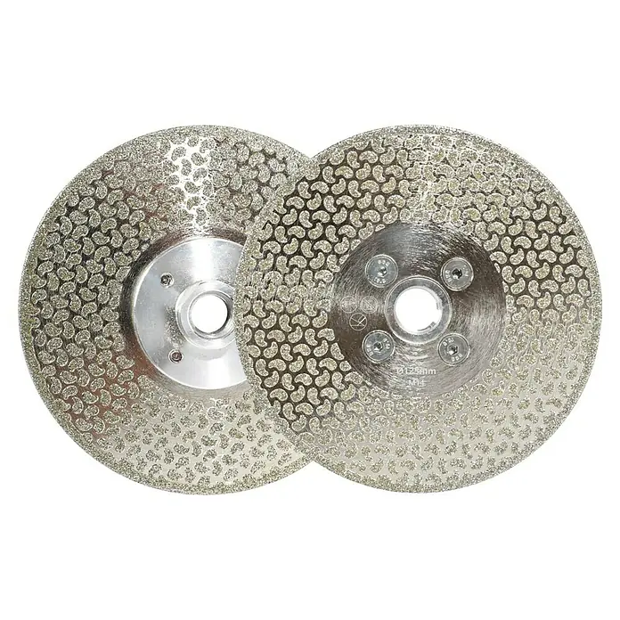 Bihui Diamant-Trennscheibe DCWME5 - Durchmesser: 125 mm, M 14 - Zwei silberfarbene Diamant-Schleifscheiben mit gemusterter, abrasiver Beschichtung.