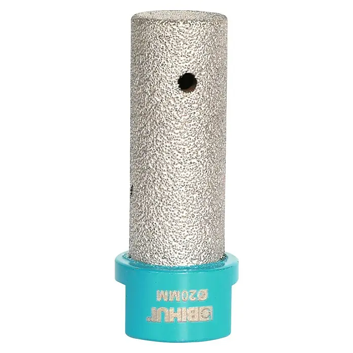 Bihui Hohlbohrkrone DMB - Durchmesser: 20 mm, Geeignet für: Keramik - Silberner Diamant-Kernbohrer mit Schleiffläche und türkiser Basis, Ø20MM markiert.