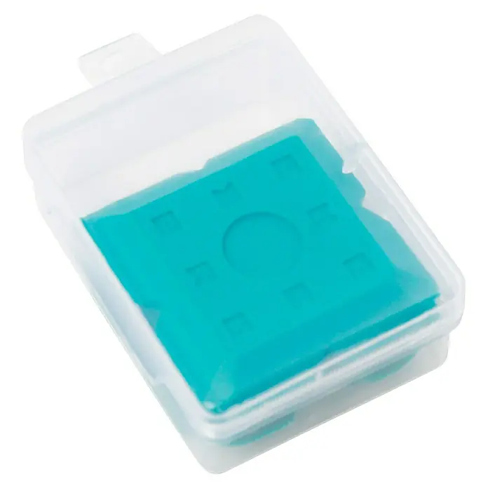 Bihui Fugenglätter-Set TCAKK2 - Kunststoff, 4 -tlg. - Transparente Plastikhülle mit einer tealfarbenen quadratischen Form mit mehreren quadratischen und einer runden Vertiefung.