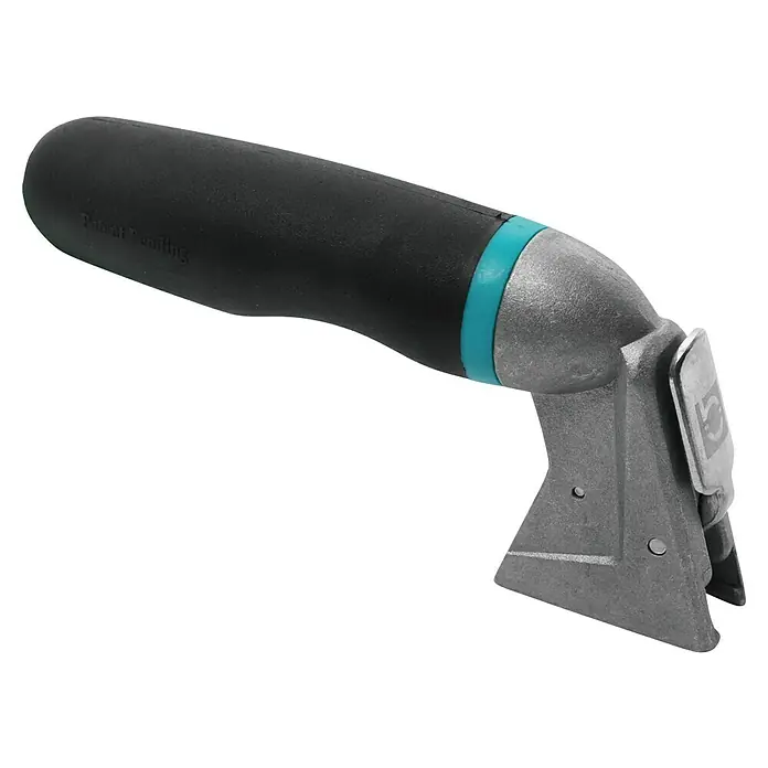 Bihui Glättkelle Set PTSJG8 - 8 Stk. - Schwarz-ergonomischer Griff-Schaber mit grauem Metallkopf, blauem Akzentring und "Patent Pending" Aufschrift.