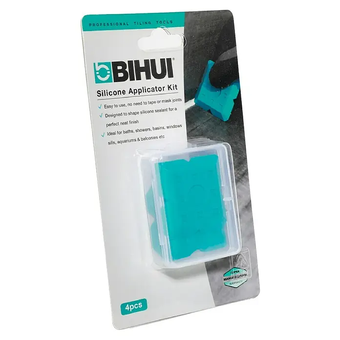 Bihui Fugenglätter-Set TCAKK2 - Kunststoff, 4 -tlg. - BIHUI 4-teiliges Silikon-Fugenabziehersatz mit türkisfarbenen Werkzeugen in Blisterverpackung, zum Formen von Dichtmasse.