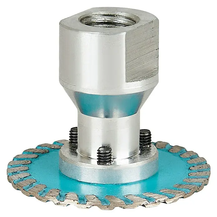 Bihui Diamant-Trennscheibe DCW50 - Durchmesser: 50 mm, M 14 - Silbernes Metall-Werkzeugaufsatz mit Gewindekopf und blauer segmentierter Diamant-Schleifscheibe.
