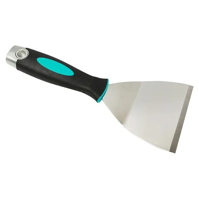 Bihui Schaber-Spachtel TRSC4 - Breite: 100 mm, Edelstahl - Edelstahl-Spachtel mit ergonomischem schwarz-türkisem Griff und Aufhängeloch.