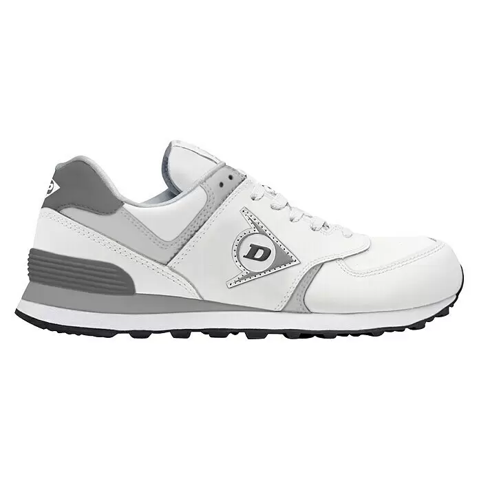 Dunlop Zapato bajo de seguridad Flying Wing - 46, Blanco - Zapatilla Dunlop blanca y gris con cordones, con suela duradera y logo de la marca en el lateral.