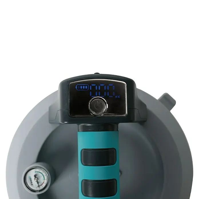 Bihui Saugheber SCBC8 - Tragkraft: 130 kg, Akkuspannung: 3,7 V - Nahaufnahme einer Akku-Saughebevorrichtung mit digitaler Anzeige, ideal zum Heben schwerer Gegenstände.