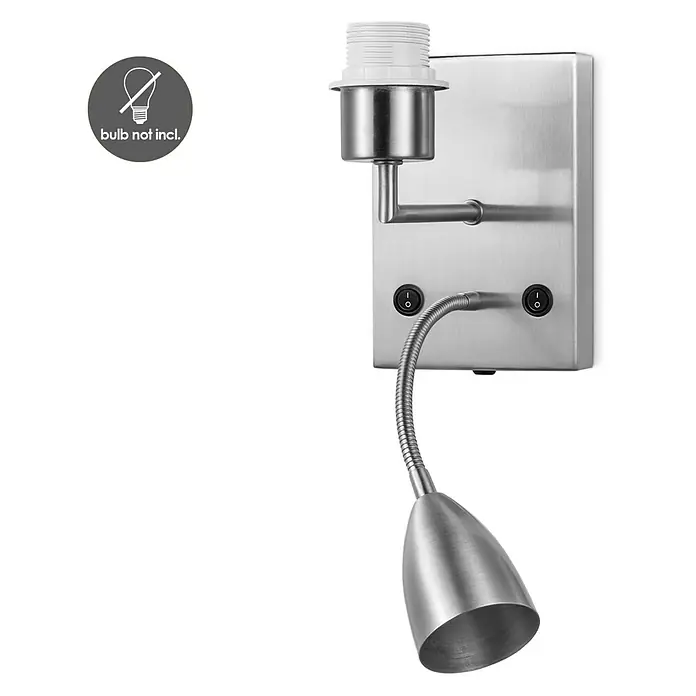 Home Sweet Home Wandleuchte Read - 40 W, L x B x H: 11 x 15 x 17 cm, Stahl matt, E27 - Wandleuchte mit Leselampe aus Metall, gebürstet. Die Lampe hat zwei Schalter und eine Fassung für ein Leuchtmittel.