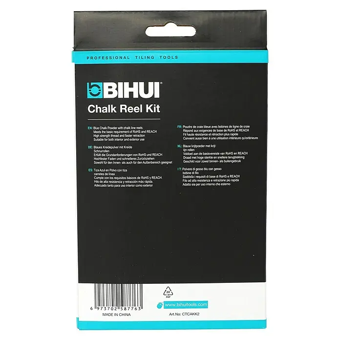 Bihui Schlagschnurpuder CTCAKK2 - Länge Schnur: 30 m - Verpackung des BIHUI Kreideschnursatzes. Enthält blaues Kreidepulver und Rollen für professionelle Fliesenarbeiten, für innen und außen.