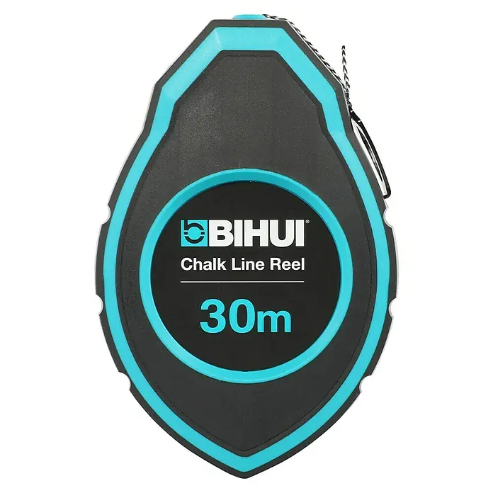 Bihui Schlagschnurpuder CTCAKK2 - Länge Schnur: 30 m - BIHUI Schlagschnurroller, schwarz mit hellblauen Akzenten, 30m Länge.