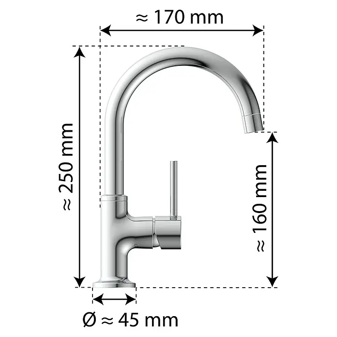 Camargue Waschtischarmatur Lima - Chrom, Glänzend - Ein eleganter Chrom-Wasserhahn mit einem hohen Auslauf und einem schlanken Design, perfekt für moderne Küchen.