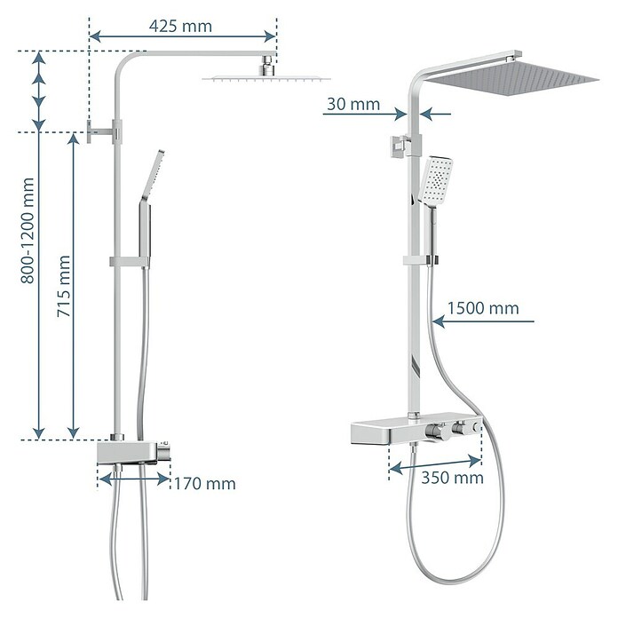 Camargue Überkopfbrausen-Set Grande Vita (Mit Thermostatarmatur, Höhenverstellbar: 80 - 120 cm, Chrom/Weiß)