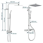 Camargue Überkopfbrausen-Set Grande Vita (Mit Thermostatarmatur, Höhenverstellbar: 80 - 120 cm, Chrom/Weiß)