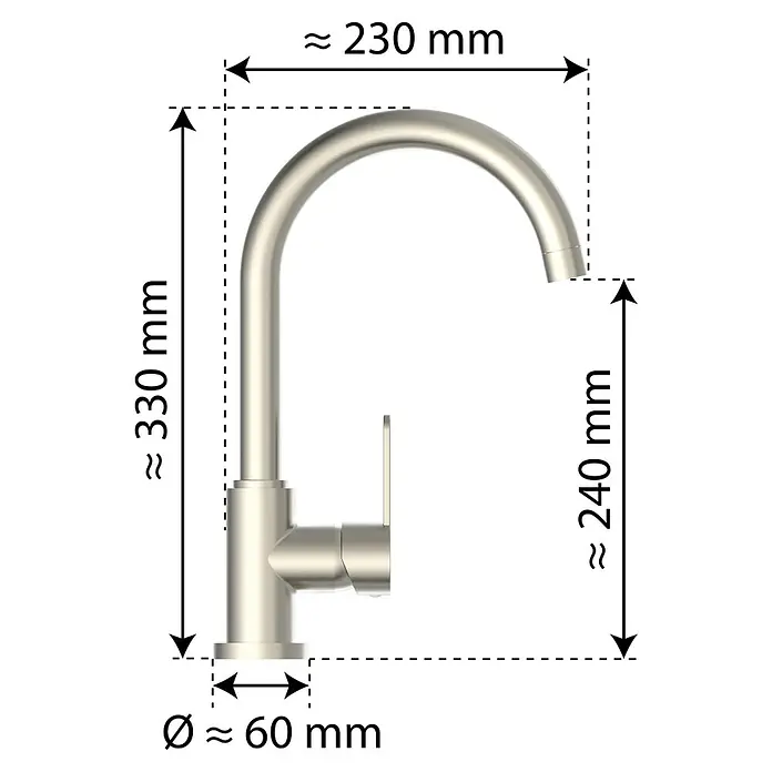 Camargue Spültischarmatur Lima - Edelstahl, Matt - Eine elegante, gebürstete Nickel Küchenarmatur mit hohem Auslauf und klaren Linien. Die Armatur vereint Funktionalität mit modernem Design.