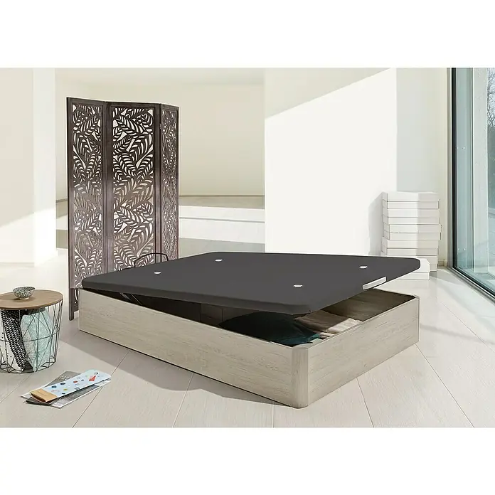 Unique Canapé Plus - L x An x Al: 190 x 150 x 34,5 cm, Roble Ártico, Abatible - Una elegante cama con espacio de almacenamiento bajo el somier ofrece una solución práctica para más espacio en el dormitorio. El marco de la cama es ligero y moderno.
