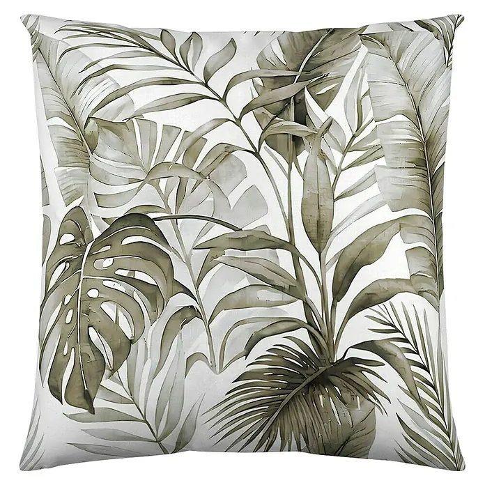 Cojín Tropical - 45 x 45 cm, Textil, Natural, Cuadrado - Cojín decorativo con diseño de hojas tropicales. El cojín es un verdadero atractivo visual con su estampado vegetal artístico en colores armoniosos.