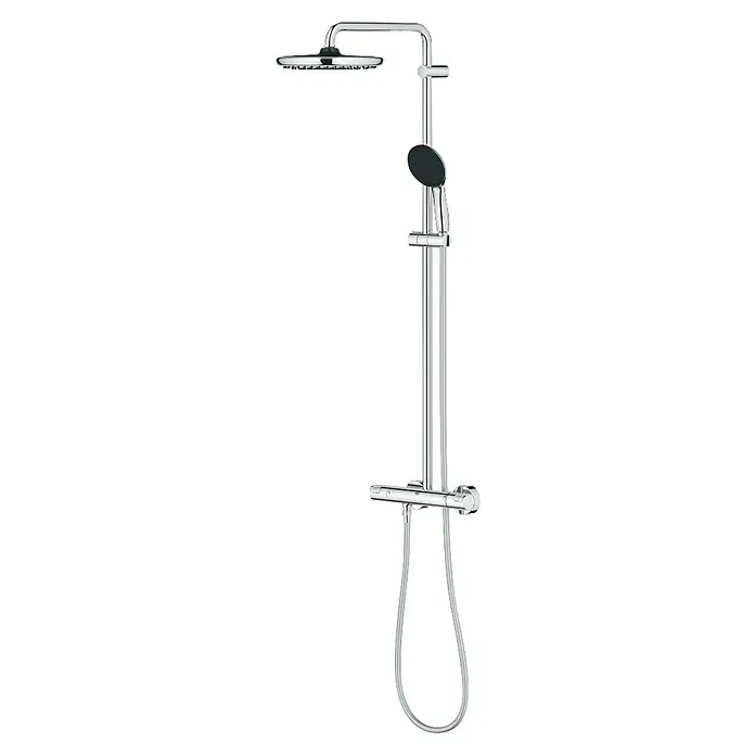 Grohe Vitalio Start Sistema de ducha - Altura: 101,6 cm, Con termóstato, Número de tipos de chorro: 2 ud., Cromo - Sistema de ducha con rociador de cabeza y de mano con mezclador termostático, acabado cromado, para un aspecto moderno del baño.