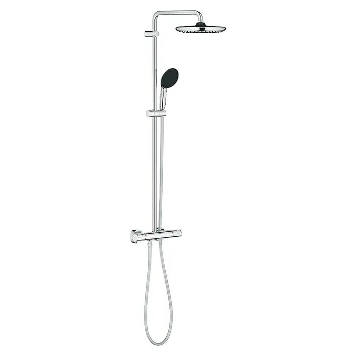 Grohe Vitalio Start Sistema de ducha - Altura: 101,6 cm, Con termóstato, Número de tipos de chorro: 2 ud., Cromo - Sistema de ducha con rociador superior, ducha de mano y mezclador termostático para una experiencia relajante con varios modos de rociado y control de temperatura.