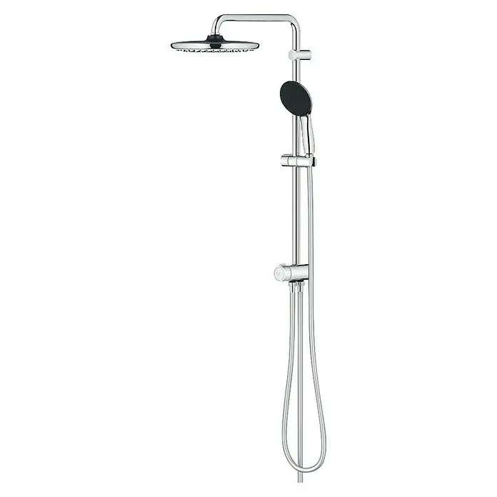 Grohe Conjunto de ducha - Distancia entre orificios: 62 cm, Tipos de chorro: Rain, SmartRain, Jet, Cromo - Sistema de ducha cromado con rociador redondo y ducha de mano en una barra deslizante.