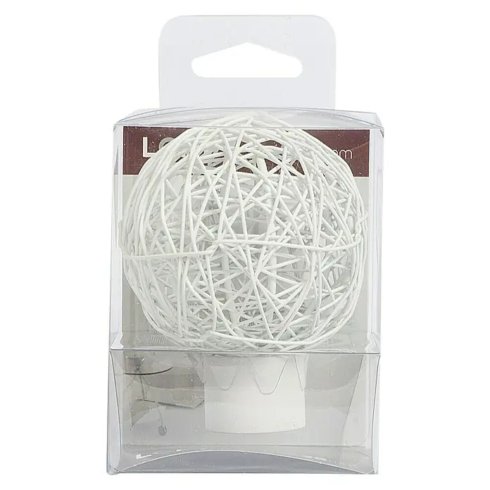 Tapa final Loft nido - 1 ud. - Bola decorativa blanca de alambre en un embalaje transparente. Ideal para decorar e iluminar espacios.