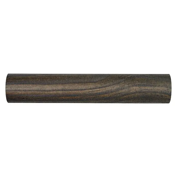 Barra para cortinas Ideas Wood - Ø x L: 28 mm x 150 cm, Madera, Fume - Tacos de madera: Primer plano de una pieza cilíndrica de madera con vetas sobre un fondo blanco. Ideal para proyectos de artesanía.