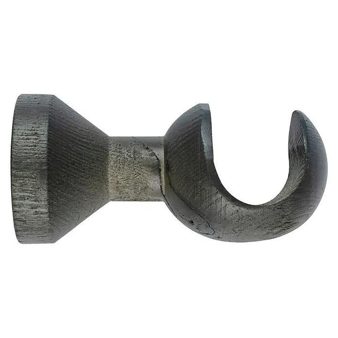 Soporte de pared Ideas Wood - L x An x Al: 10,5 x 5,1 x 5,1 cm, Diámetro: 28 mm, Madera, Fume - Primer plano de un soporte de metal para barra de cortina con un diseño simple pero robusto, ideal para una decoración rústica o industrial.