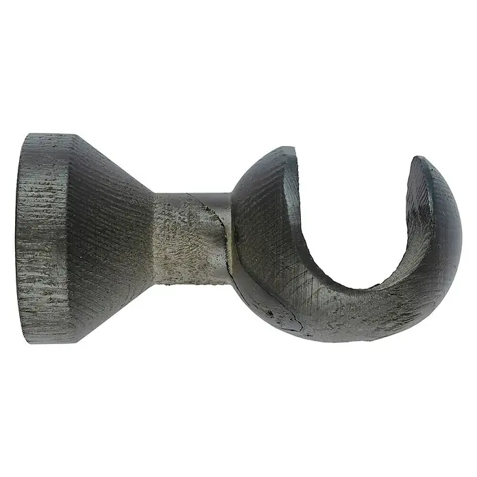 Soporte de pared Ideas Wood - L x An x Al: 10,5 x 5,1 x 5,1 cm, Diámetro: 28 mm, Madera, Cebrano - Primer plano de un soporte de barra de cortina gris resistente. Ideal para montar cortinas con estilo y seguridad en la habitación.