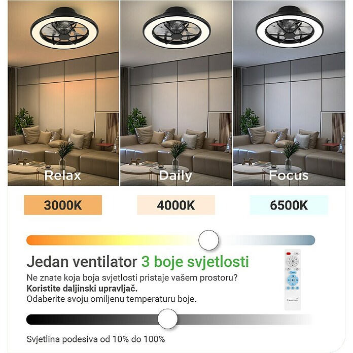 Green Tech Stropni ventilator  (Promjer: 460 mm, 15 W, Boja: Crna) | BAUHAUS