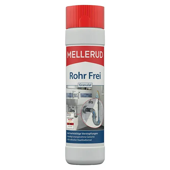 Mellerud Rohrreiniger Rohr Frei Granulat - 600 g, Flasche mit kindergesichertem Verschluss - Mellerud Rohr Frei Granulat: Ein starkes Produkt zur Beseitigung hartnäckiger Verstopfungen und unangenehmer Gerüche im Abfluss.