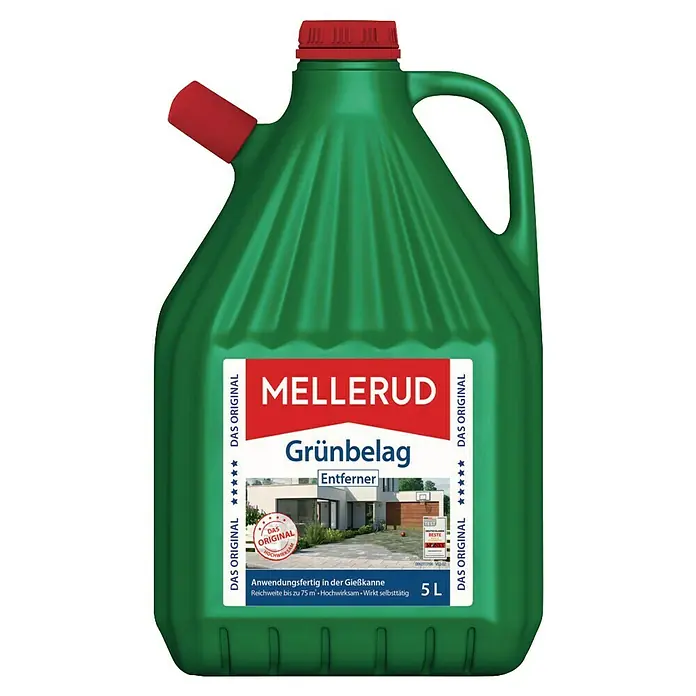 Mellerud Grünbelag-Entferner - 5 l, Kanister - Bild eines 5-Liter-Kanisters Mellerud Grünbelag Entferner, einem Reiniger zur Entfernung von Grünbelag.