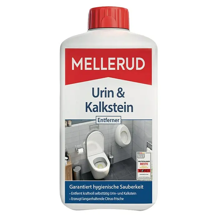 Mellerud Urin- & Kalksteinentferner - 1 l, Flasche mit kindergesichertem Verschluss - MELLERUD Urin- & Kalkstein-Entferner: Garantiert hygienische Sauberkeit mit kraftvoller Reinigung und langanhaltender Citrus-Frische.