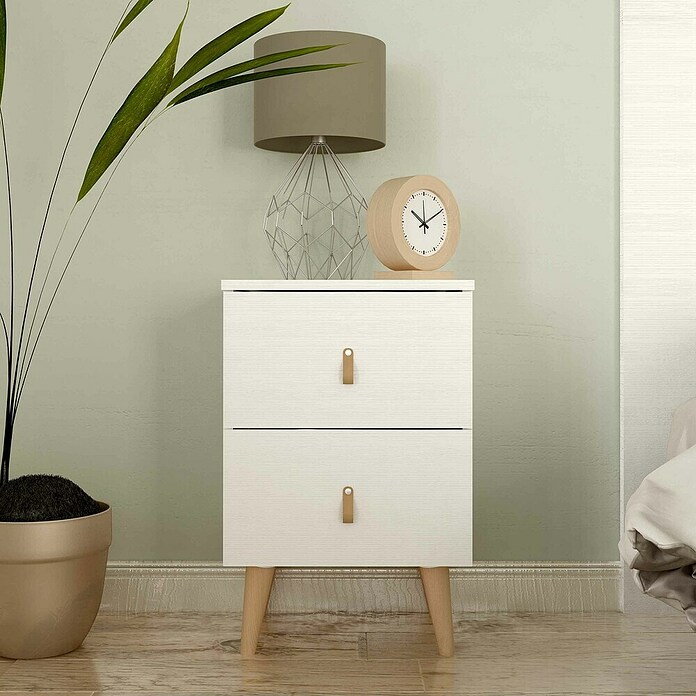 Meka Block Mesita de noche K-689 (L x An x Al: 34 x 40,2 x 61,6 cm, Blanco poro, Número de cajones: 2 ud.) | BAUHAUS