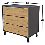 Meka Block Cómoda K-629 (L x An x Al: 48 x 80 x 78,2 cm, Gris París/Roble Albar, Número de cajones: 3 ud.) | BAUHAUS