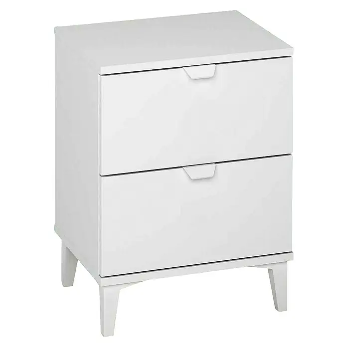 Meka Block Cómoda K-914 con mesitas de noche K-913 - Blanco poro, 3 pzs. - Mesita de noche blanca con dos cajones y un diseño elegante, ideal para dormitorios modernos. Ofrece almacenamiento práctico y un aspecto elegante.