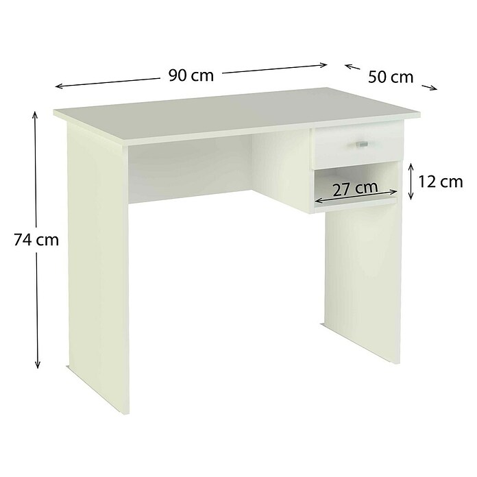 Meka Block Mesa de escritorio K-9453 (L x An x Al: 50 x 90 x 74 cm, Blanco) | BAUHAUS