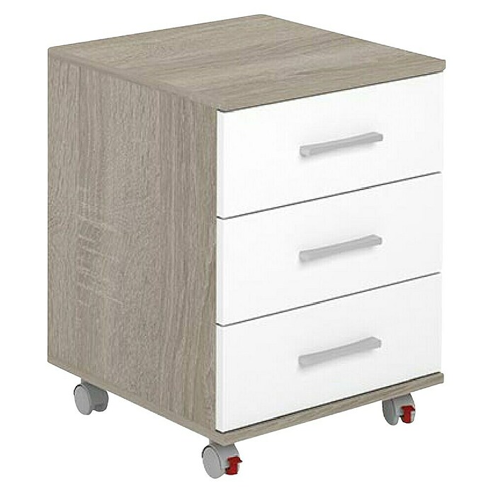 Meka Block Cajonera con ruedas K-906 (L x An x Al: 44 x 45,5 x 58 cm, Roble Cortez/Blanco, Número de cajones: 3 ud.) | BAUHAUS