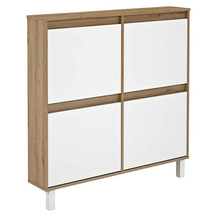 Meka Block Zapatero K-304 (L x An x Al: 20 x 110 x 110 cm, Roble Albar/Blanco Poro, Número de compartimentos: 4 ud.) | BAUHAUS