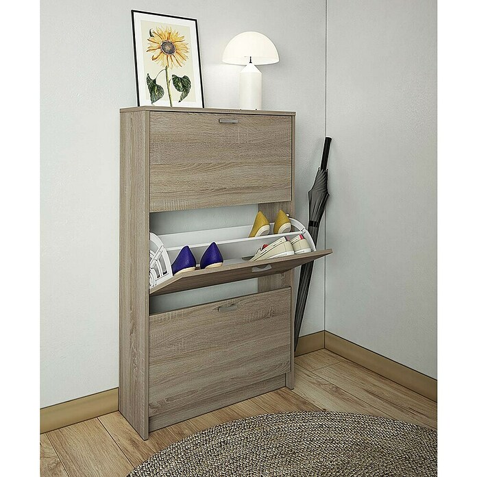 Meka Block Zapatero K-30 (L x An x Al: 25 x 70 x 120 cm, Roble Cortez, Número de compartimentos: 3 ud.) | BAUHAUS