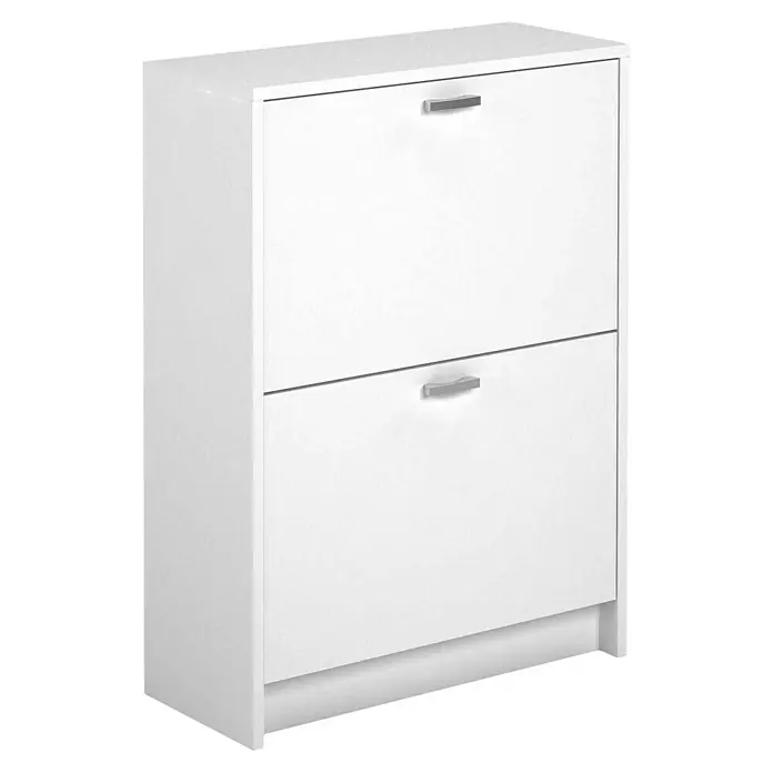 Meka Block Zapatero K-30 - L x An x Al: 25 x 60 x 81,6 cm, Blanco, Número de compartimentos: 2 ud. - Un elegante zapatero blanco con dos compartimentos y tiradores elegantes, perfecto para mantener el recibidor ordenado y organizar el calzado.