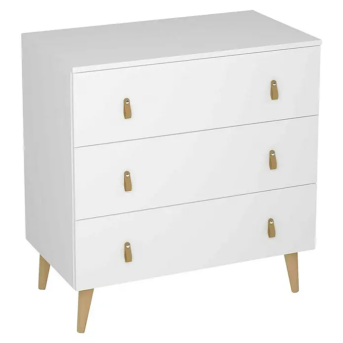 Meka Block Cómoda K-690 - L x An x Al: 48 x 80 x 83,5 cm, Blanco poro, Número de cajones: 3 ud. - Esta toma muestra una cómoda blanca con tres cajones y tiradores discretos, combinando elegancia y funcionalidad.