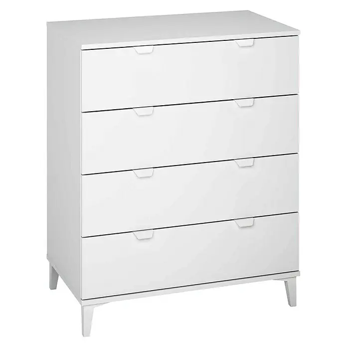 Meka Block Cómoda K-914 con mesitas de noche K-913 - Blanco poro, 3 pzs. - La cómoda blanca con cuatro cajones ofrece mucho espacio de almacenamiento, ideal para dormitorios modernos. Mueble práctico de diseño simple.
