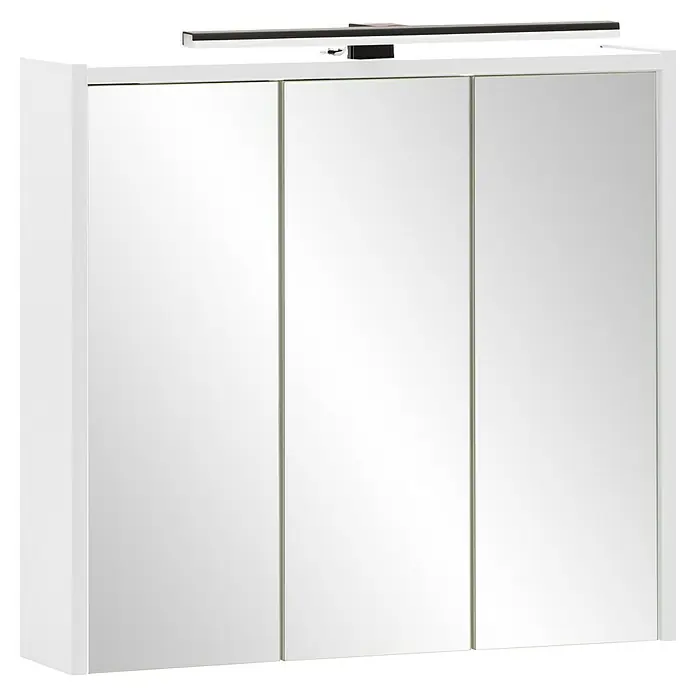 Schildmeyer LED-Spiegelschrank Pandora/Palermo/Emmik/Katta - B x H: 65 x 62,7 cm, Holz, Weiß Matt - Weißer Spiegelschrank mit drei Türen und integrierter LED-Beleuchtung für das Badezimmer.