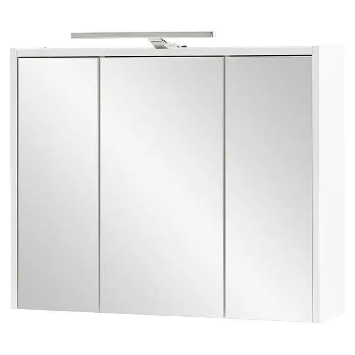 Schildmeyer LED-Spiegelschrank Flag/Carlos - B x H: 74,5 x 60 cm, Holz, Weiß Glänzend - Weißer Badezimmerspiegelschrank mit drei Spiegeltüren und integrierter LED-Beleuchtung.