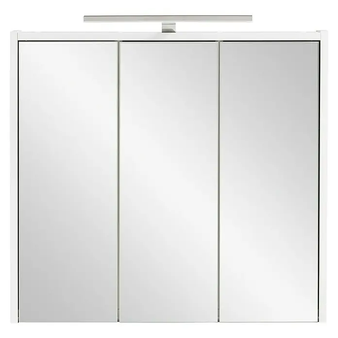 Schildmeyer LED-Spiegelschrank Flag/Carlos - B x H: 65 x 60 cm, Holz, Weiß Glänzend - Weißer Spiegelschrank mit drei Spiegeltüren und integrierter LED-Beleuchtung.