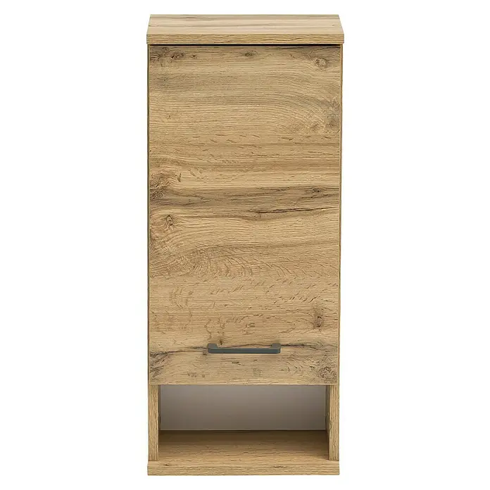 Schildmeyer Nora  Oberschrank - B x T x H: 30,3 x 20,5 x 70,8 cm, Eiche Landhaus, Matt - Hellbrauner Holzschrank mit einer Schublade, dunklem Griff und offenem Ablagefach unten.