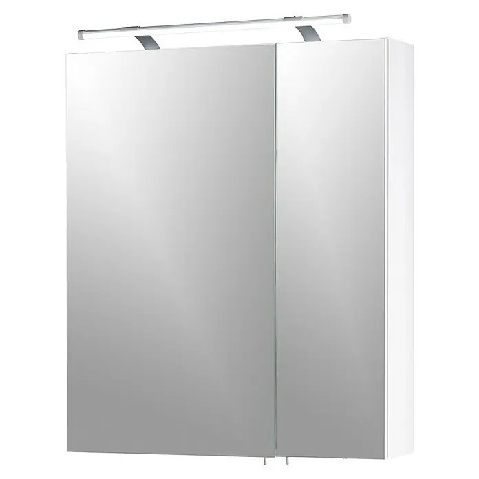 Schildmeyer Dorina LED-Spiegelschrank - B x H: 60 x 74,7 cm, Holz, Weiß Glänzend - Weißer Spiegelschrank mit zwei Türen und integrierter LED-Beleuchtung.