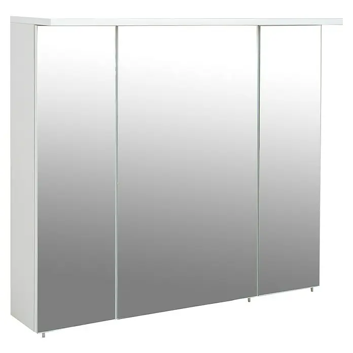 Schildmeyer LED-Spiegelschrank Profil - B x H: 80,5 x 72,3 cm, Holz, Weiß Glänzend - Weißer Spiegelschrank mit drei Türen auf Füßen.